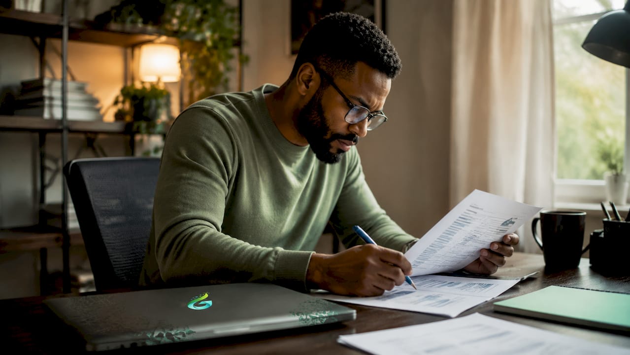 Man analyzing marketing costs and revenues