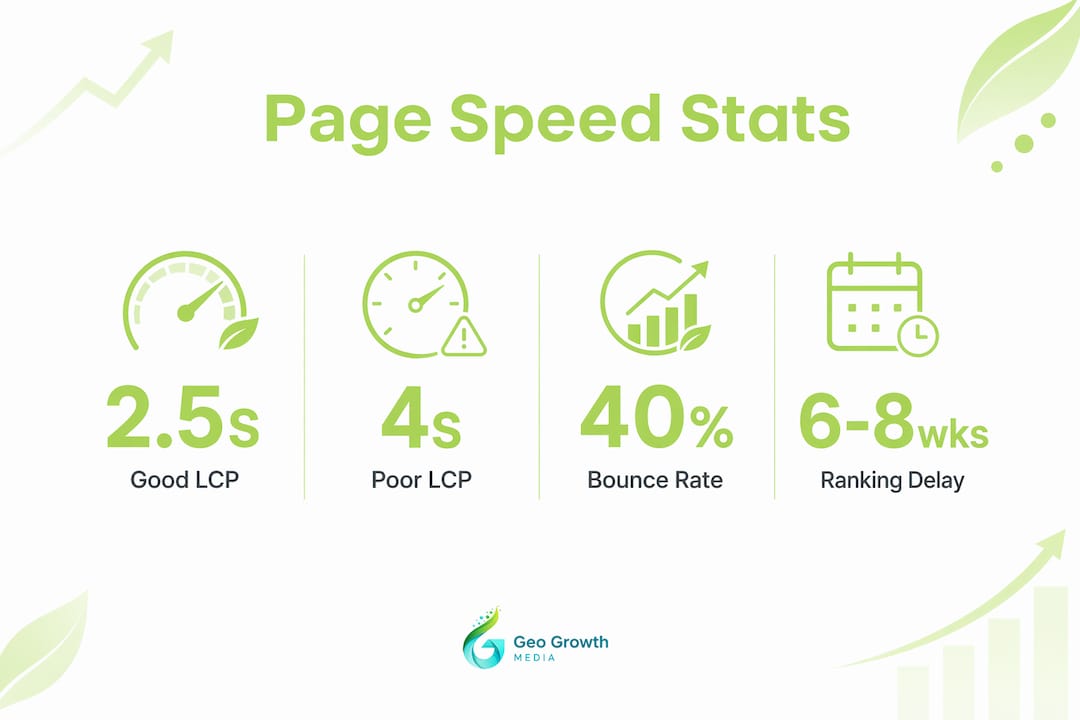 Infographic showing key page speed metrics impacting SEO