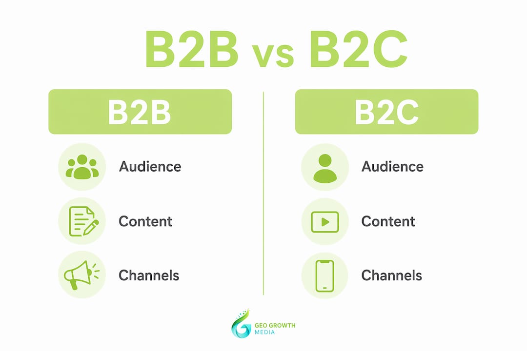 Infographic comparing B2B and B2C marketing aspects