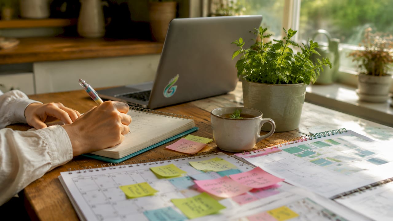 Hands planning marketing campaign in home office