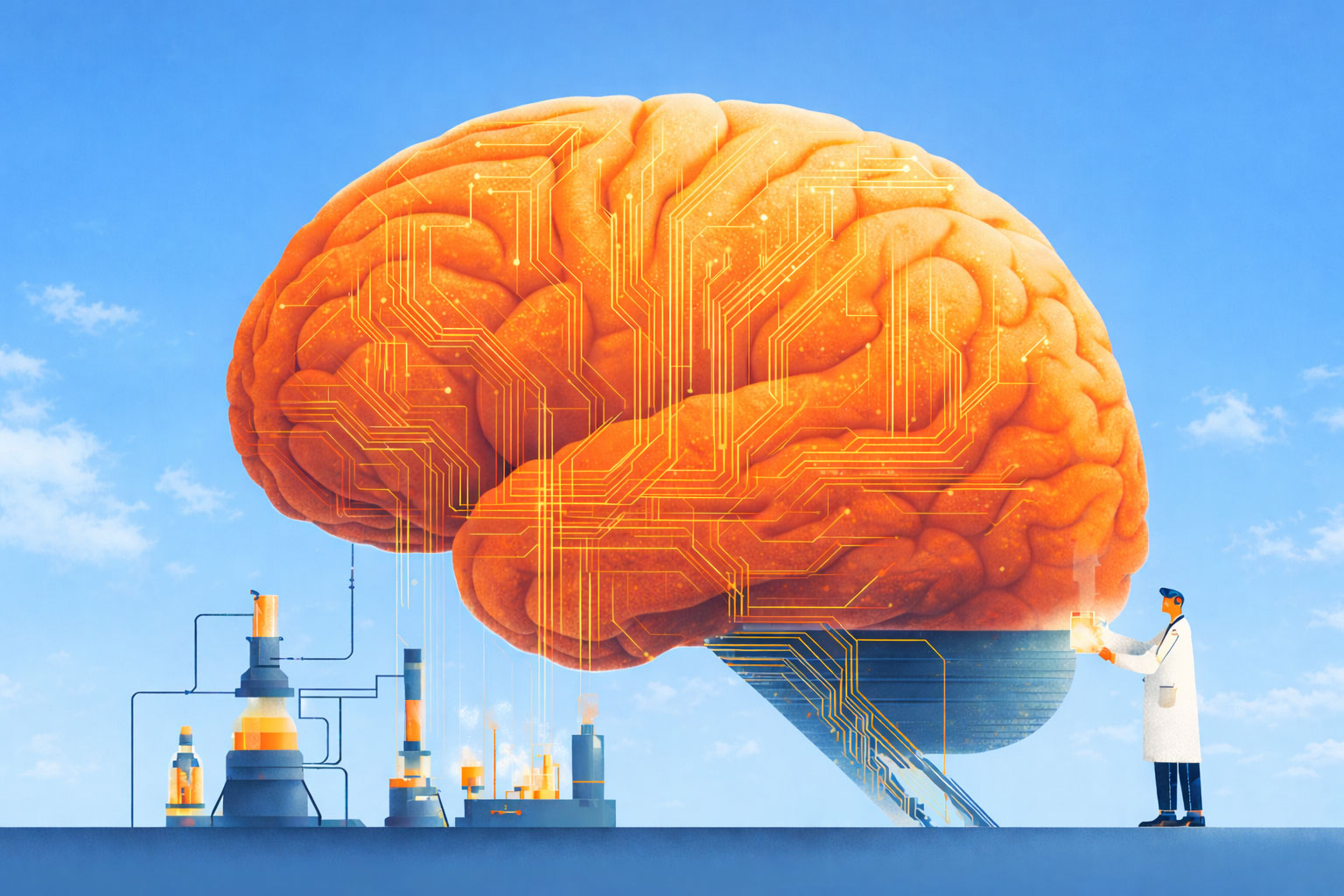 large brain being managed by an engineer