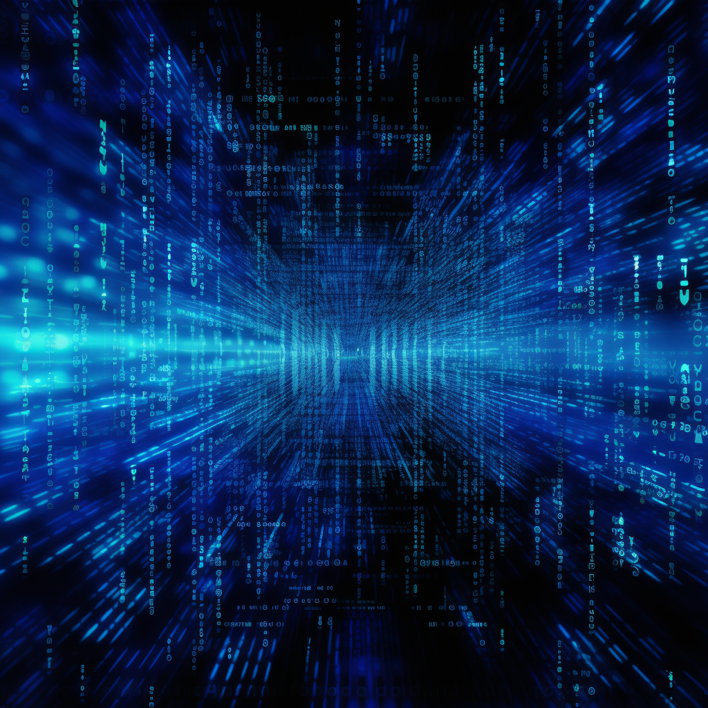 En blå bagrund med kode rundt om