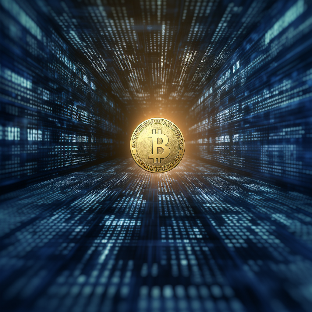 En blå baggrund med en mønt i midten