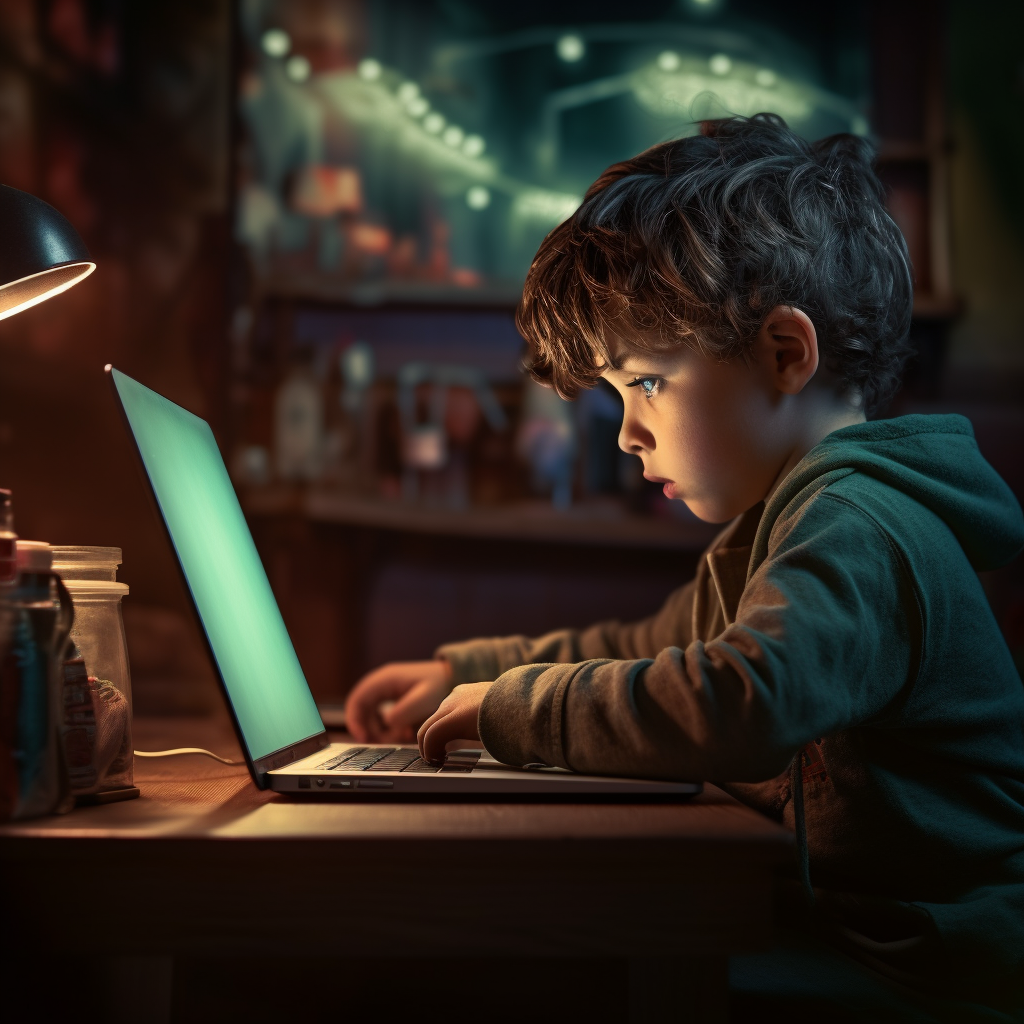 Et barn som sidder med en computer