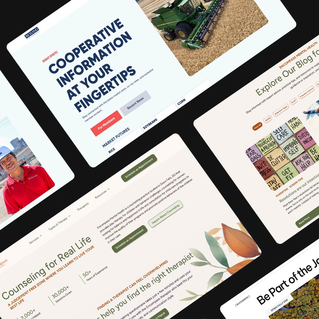 Display of various website design layouts.