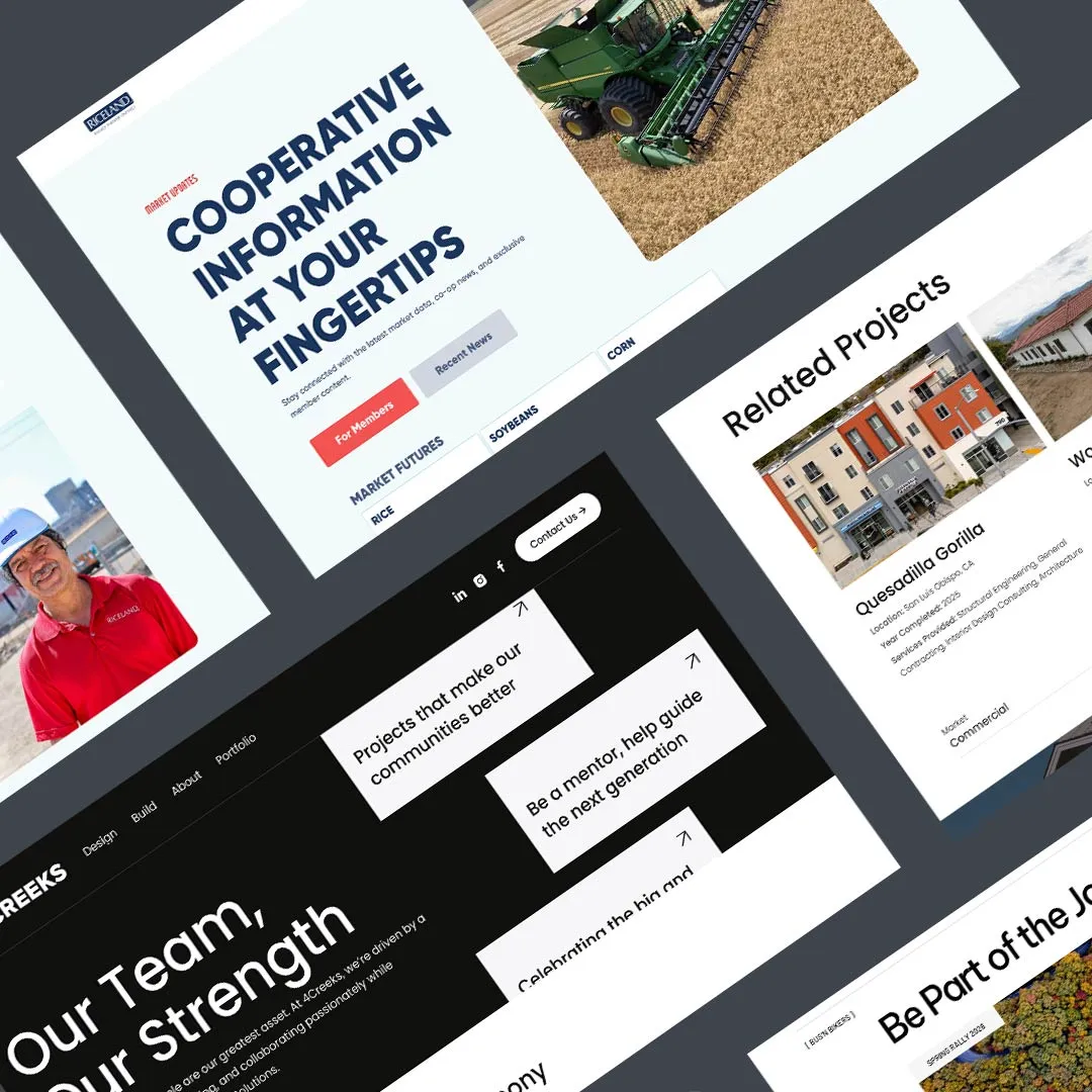 Display of various website design layouts.