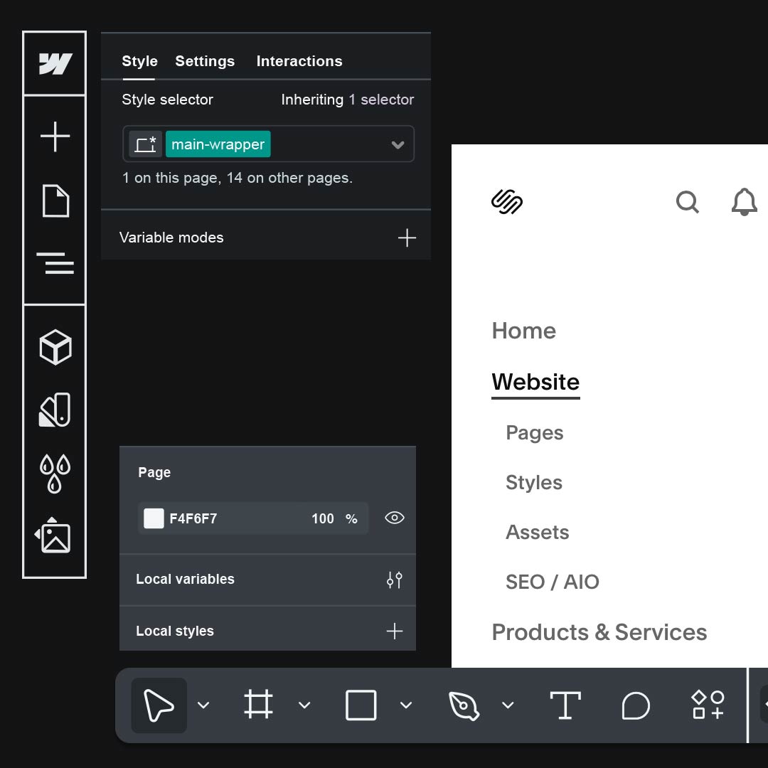 Detail of a web design + development interfaces.