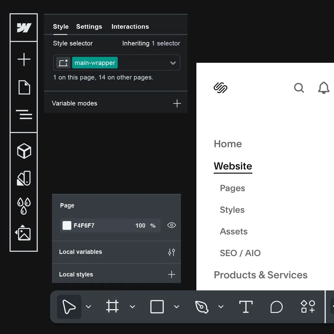 Detail of a web design + development interfaces.