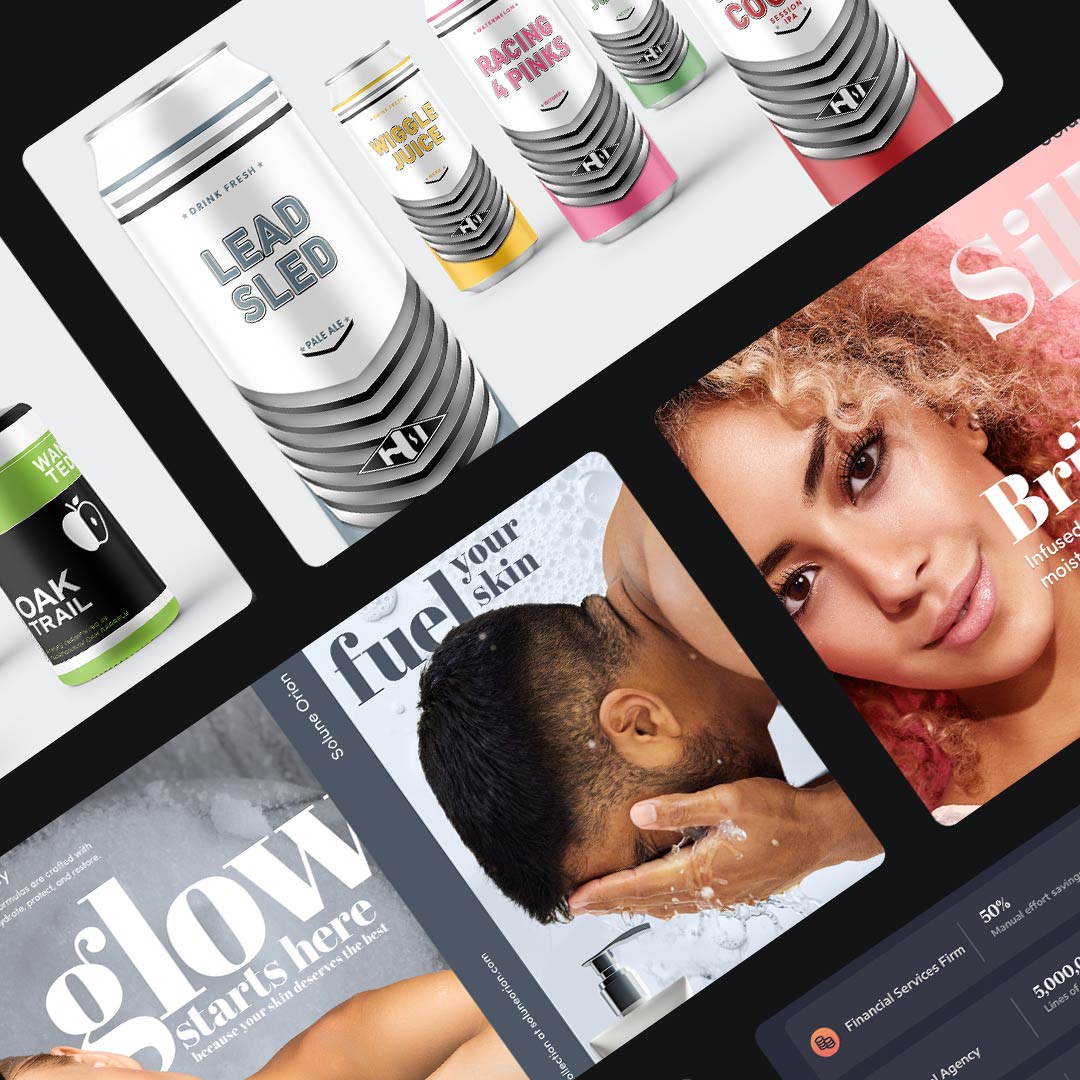 Collage of graphic design projects.