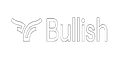 White Bullish logo with stylized bull head and text on a black background.