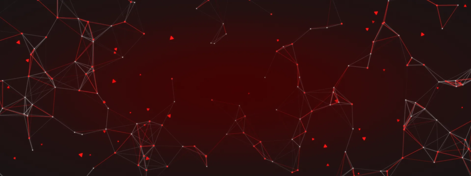 Abstract dark network of grey and red lines and nodes with small red triangles