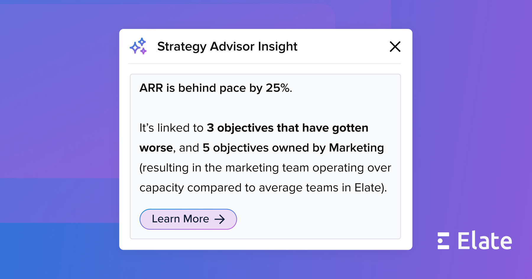 Elate’s Strategy Advisor interface showing real-time plan insights and risk detection