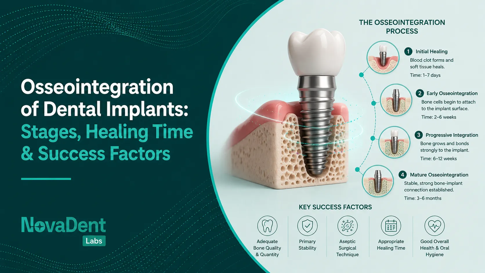 Chart showing the stages of osseointegration as bone fuses to a dental implant over time