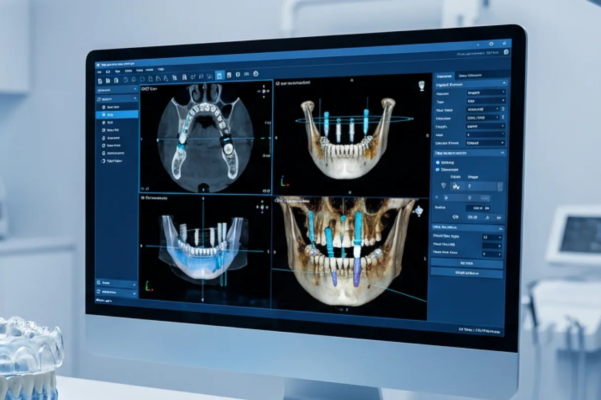 Digital implant surgical guide positioned over a 3D printed dental model for precise placement