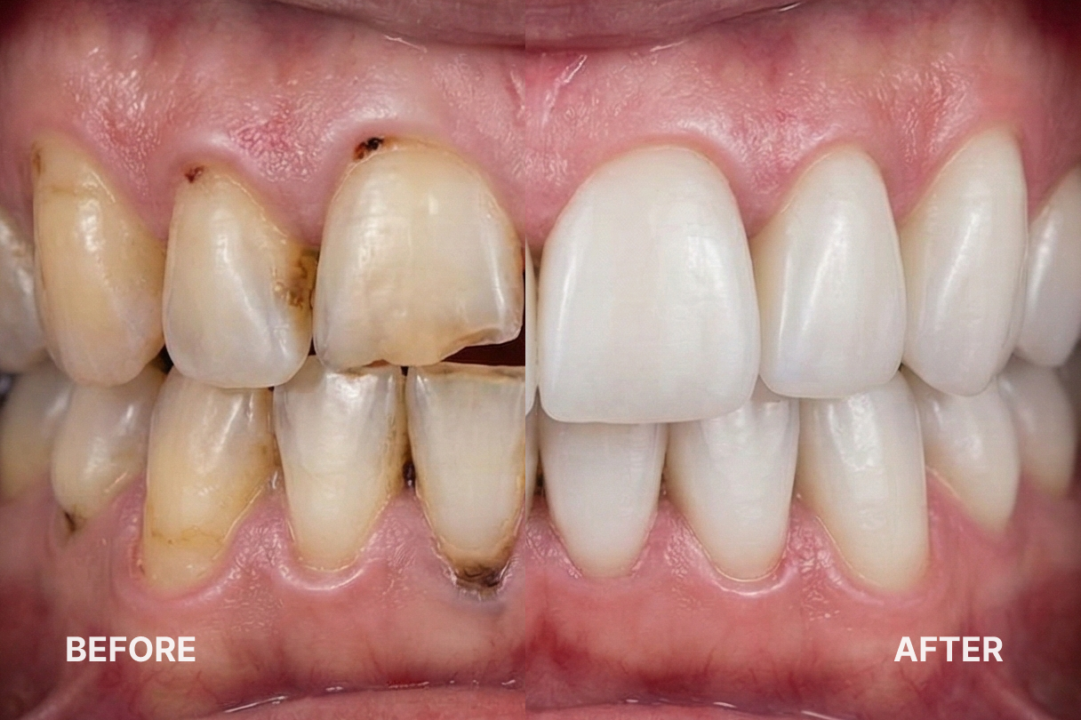 Damaged tooth being prepared for restoration to rebuild its structure and function