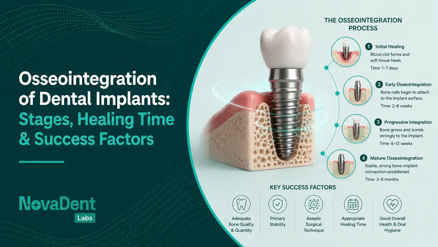 Chart showing the stages of osseointegration as bone fuses to a dental implant over time