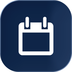 White calendar icon on a dark blue rounded square background