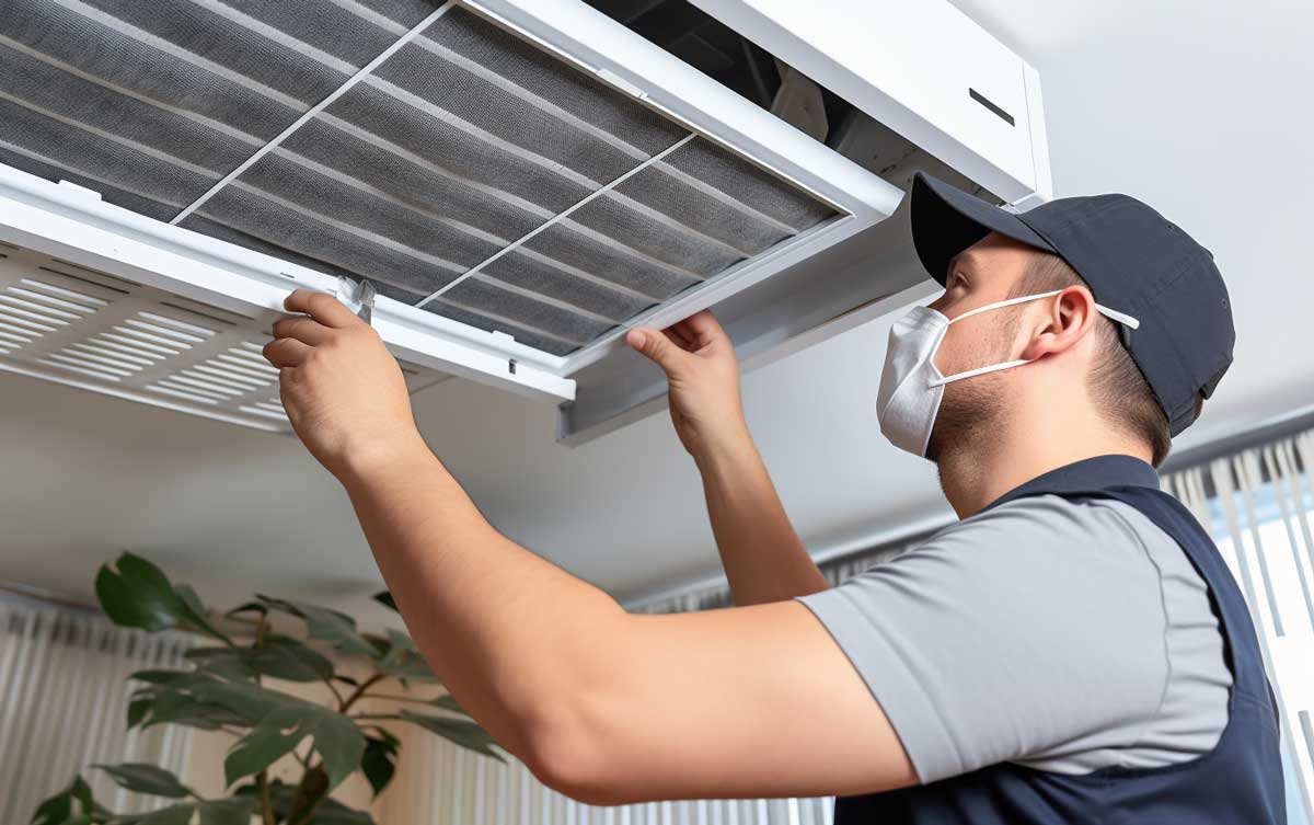 Technician using a thermal imaging device to assess indoor air quality and temperature levels in a Toledo home.