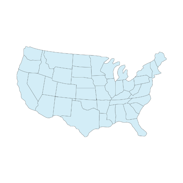 Outline map of the contiguous United States showing state boundaries in light blue.