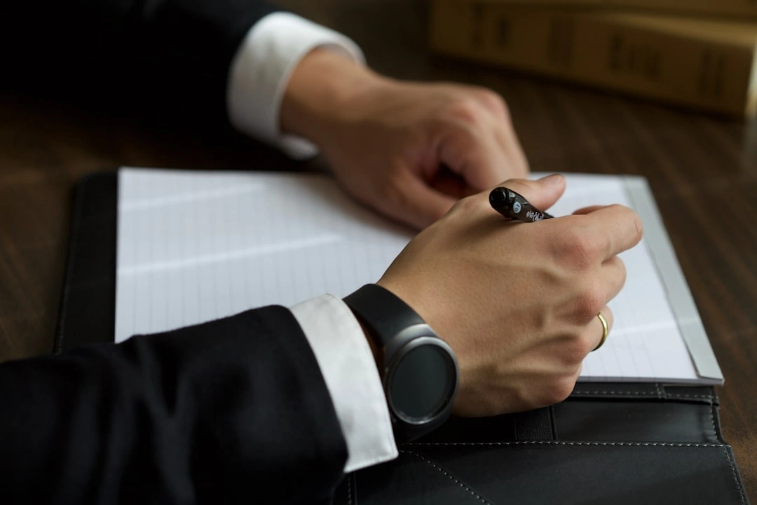 attorney reviewing legal case files and trial preparation