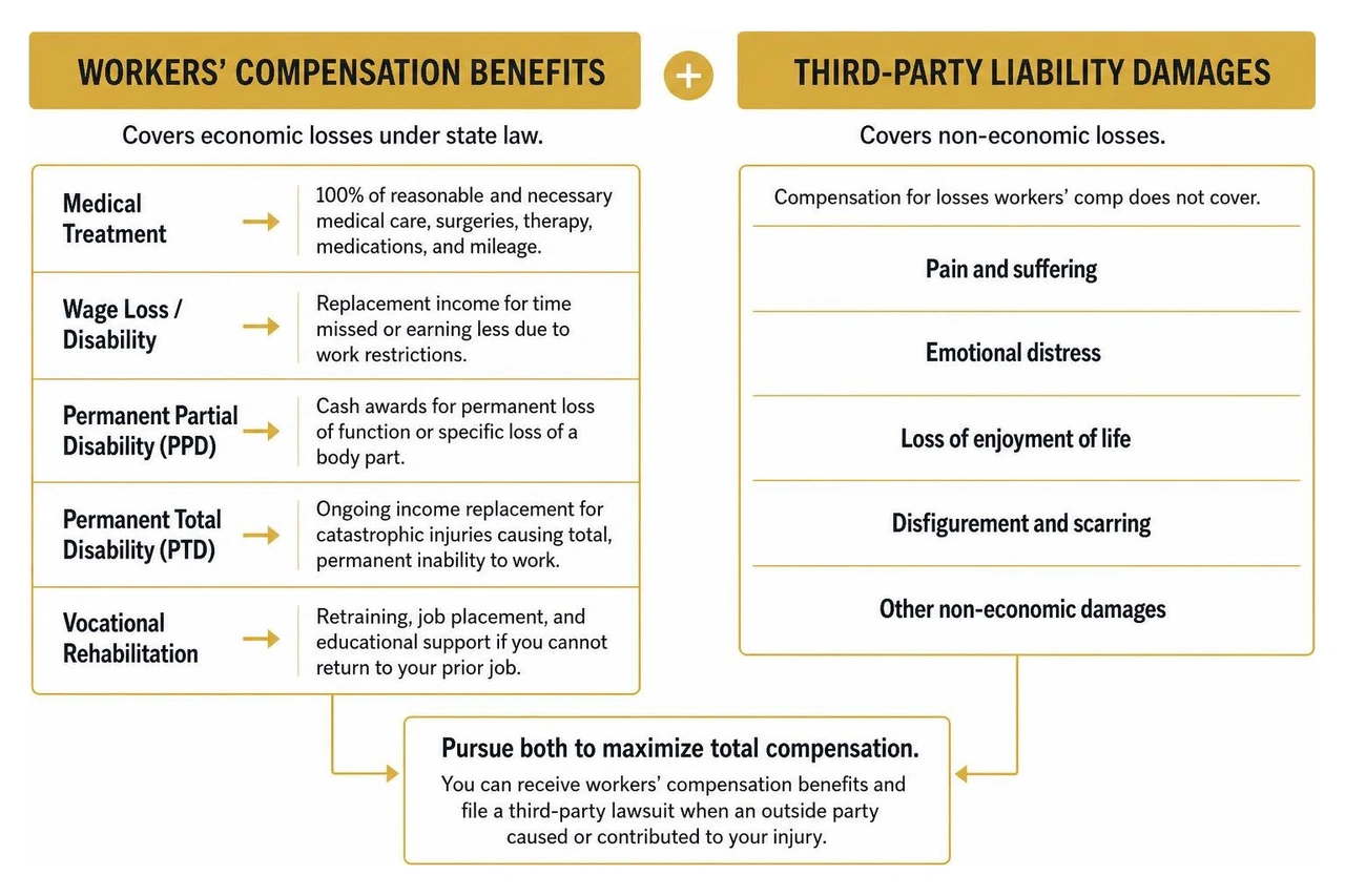 Comparison between standard workers comp benefits and third party liability damages