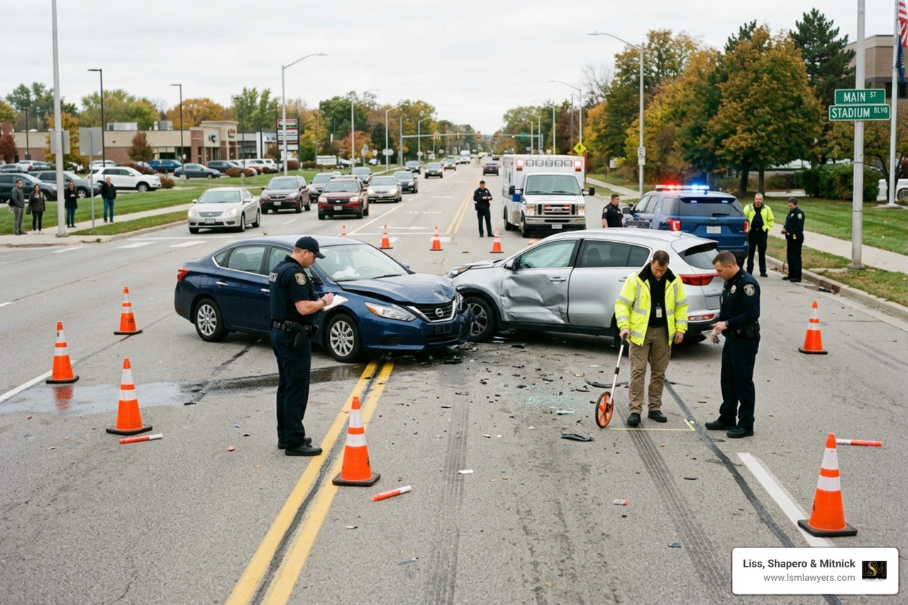 Accident scene investigation on Ann Arbor roadway Accident scene investigation on Ann Arbor roadway