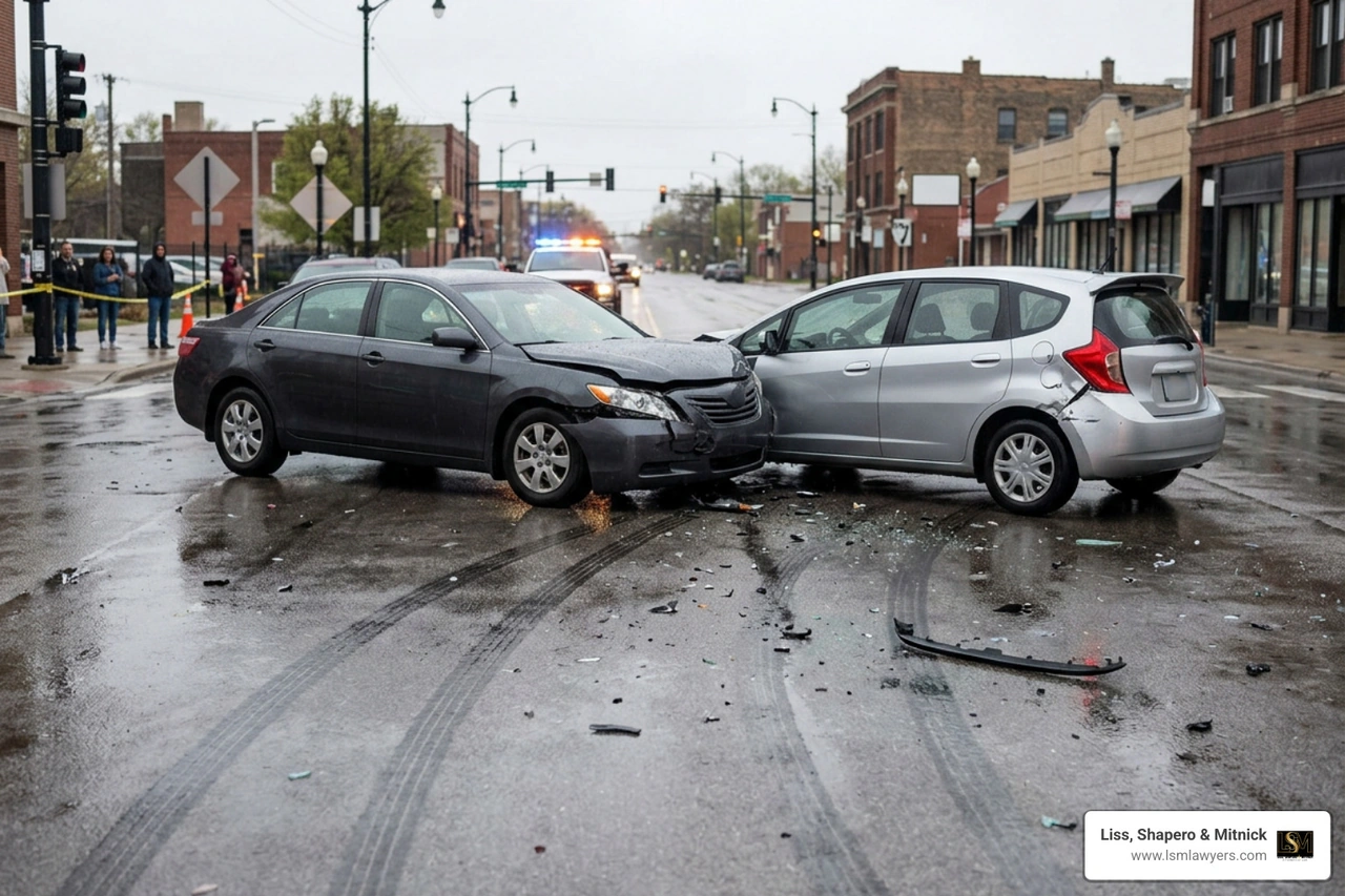 Two cars involved in a roadway collision Two cars involved in a roadway collision