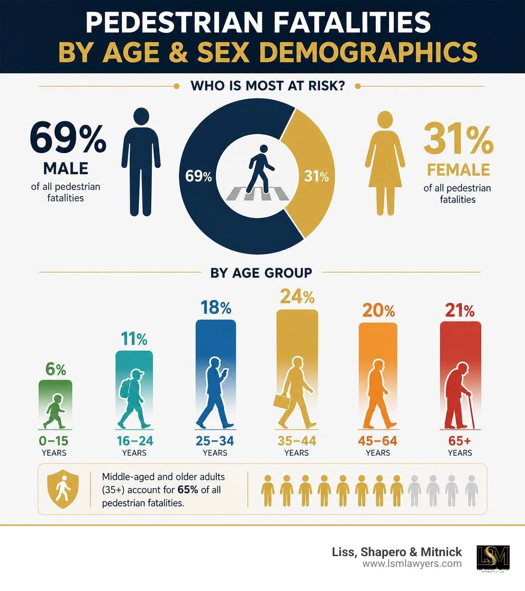 infographic breaking down pedestrian fatalities by age and sex demographics infographic