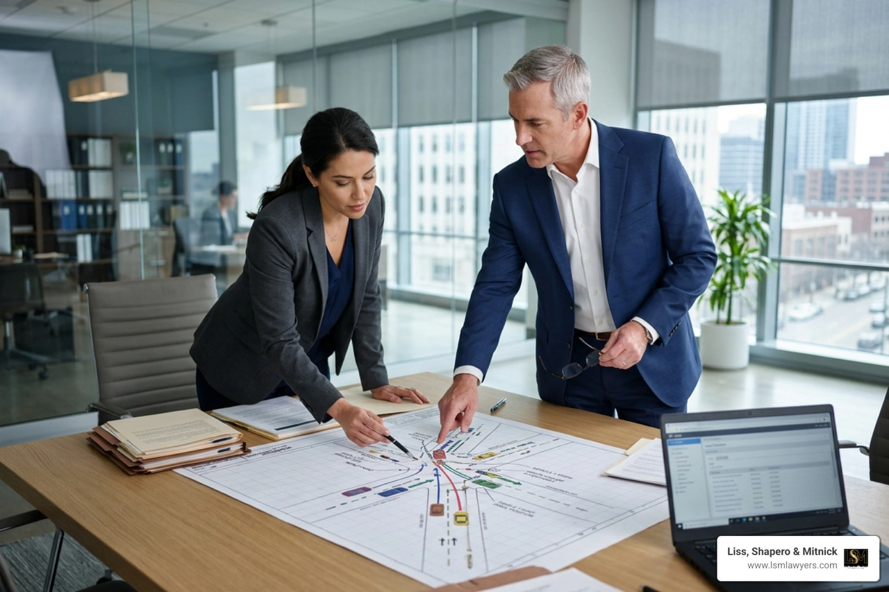litigators analyzing crash reconstruction schematics litigators analyzing crash reconstruction schematics