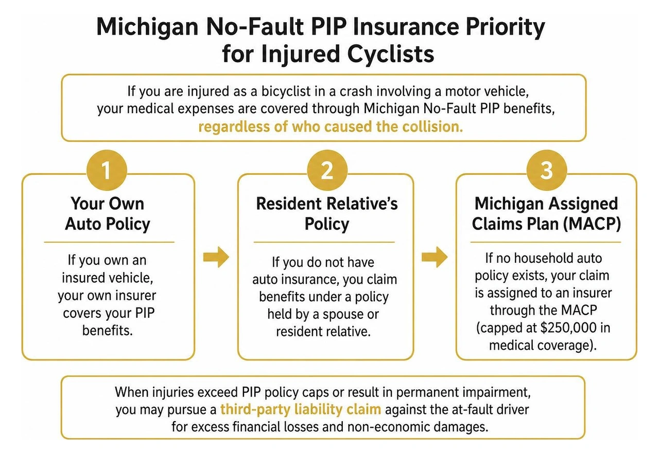 Michigan No-Fault PIP insurance priority for injured cyclists Michigan No-Fault PIP insurance priority for injured cyclists