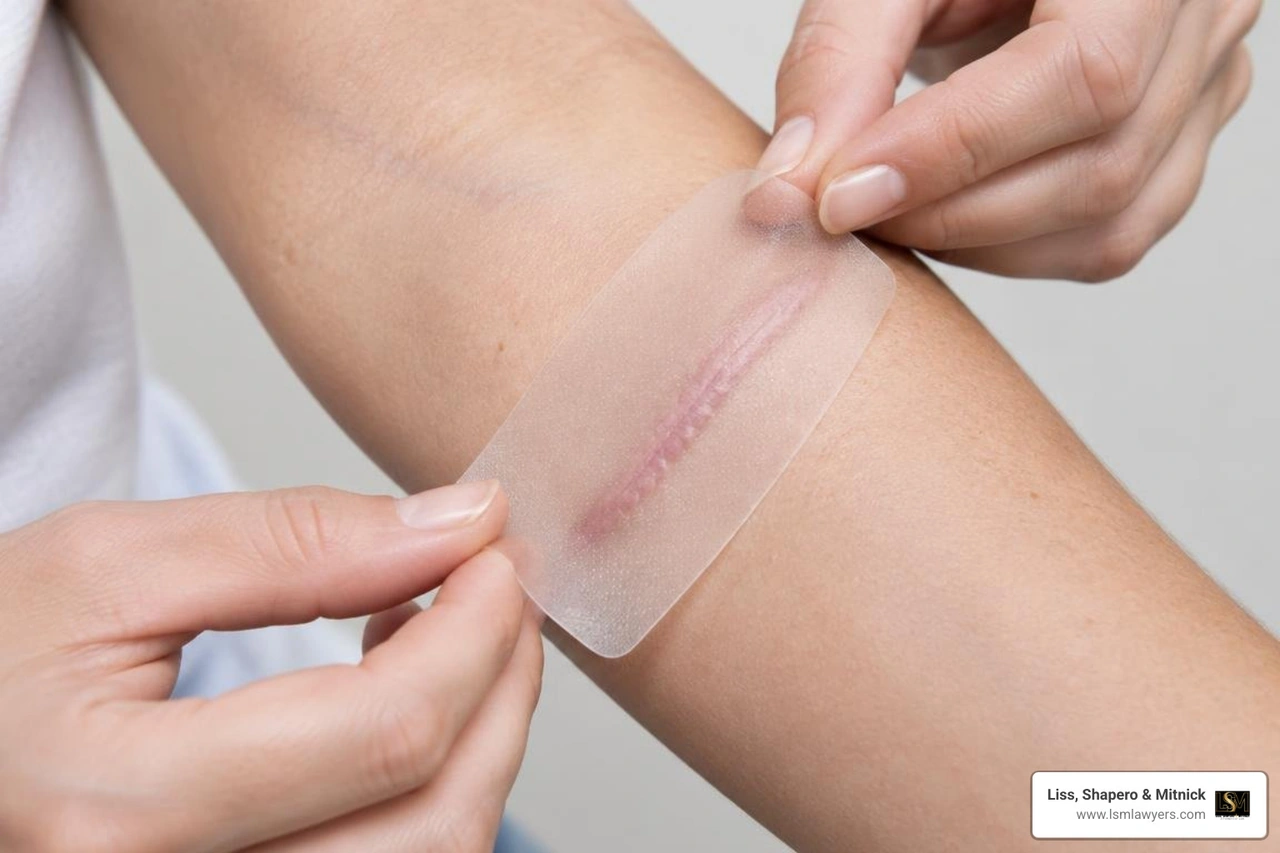 Application of medical-grade silicone gel sheet on a healing hypertrophic scar Application of medical-grade silicone gel sheet on a healing hypertrophic scar