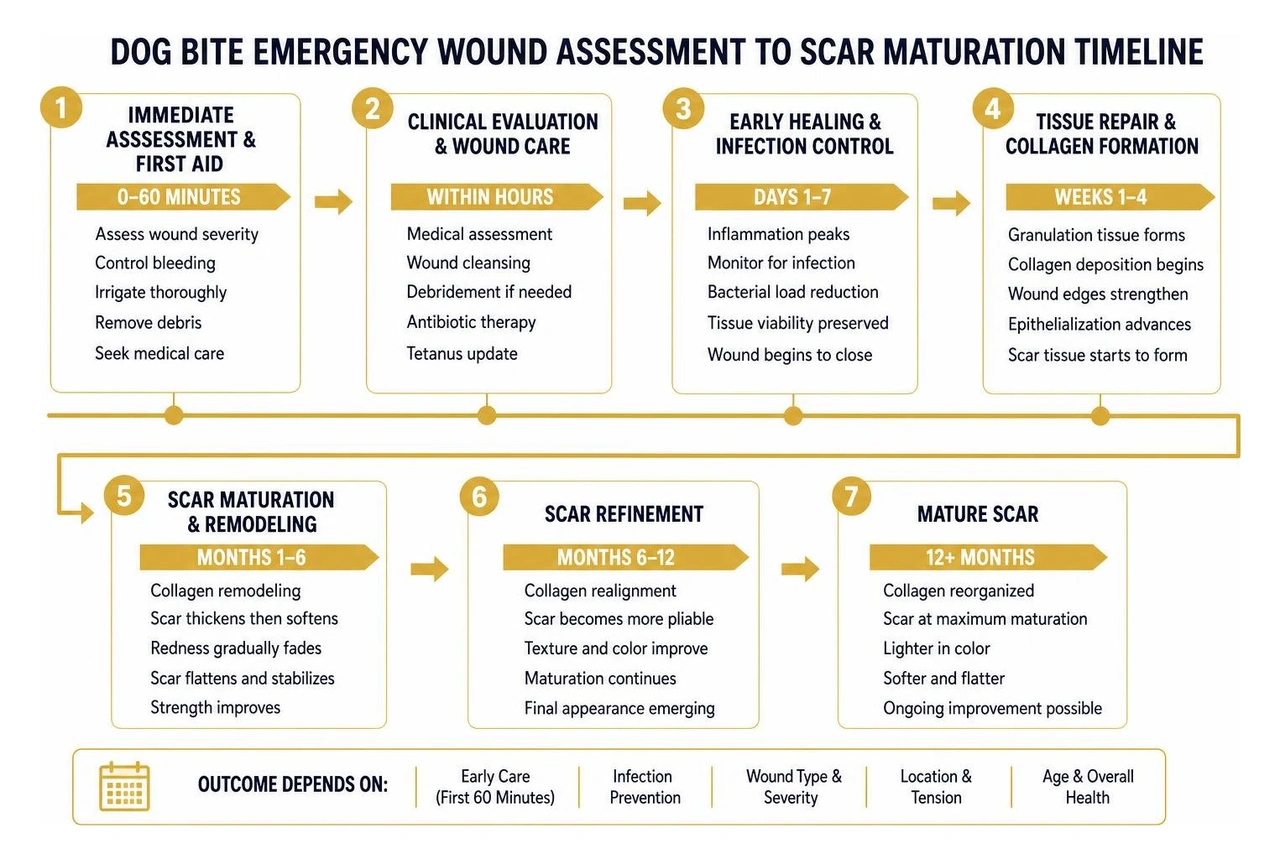 Dog bite emergency wound assessment to scar maturation timeline Dog bite emergency wound assessment to scar maturation timeline