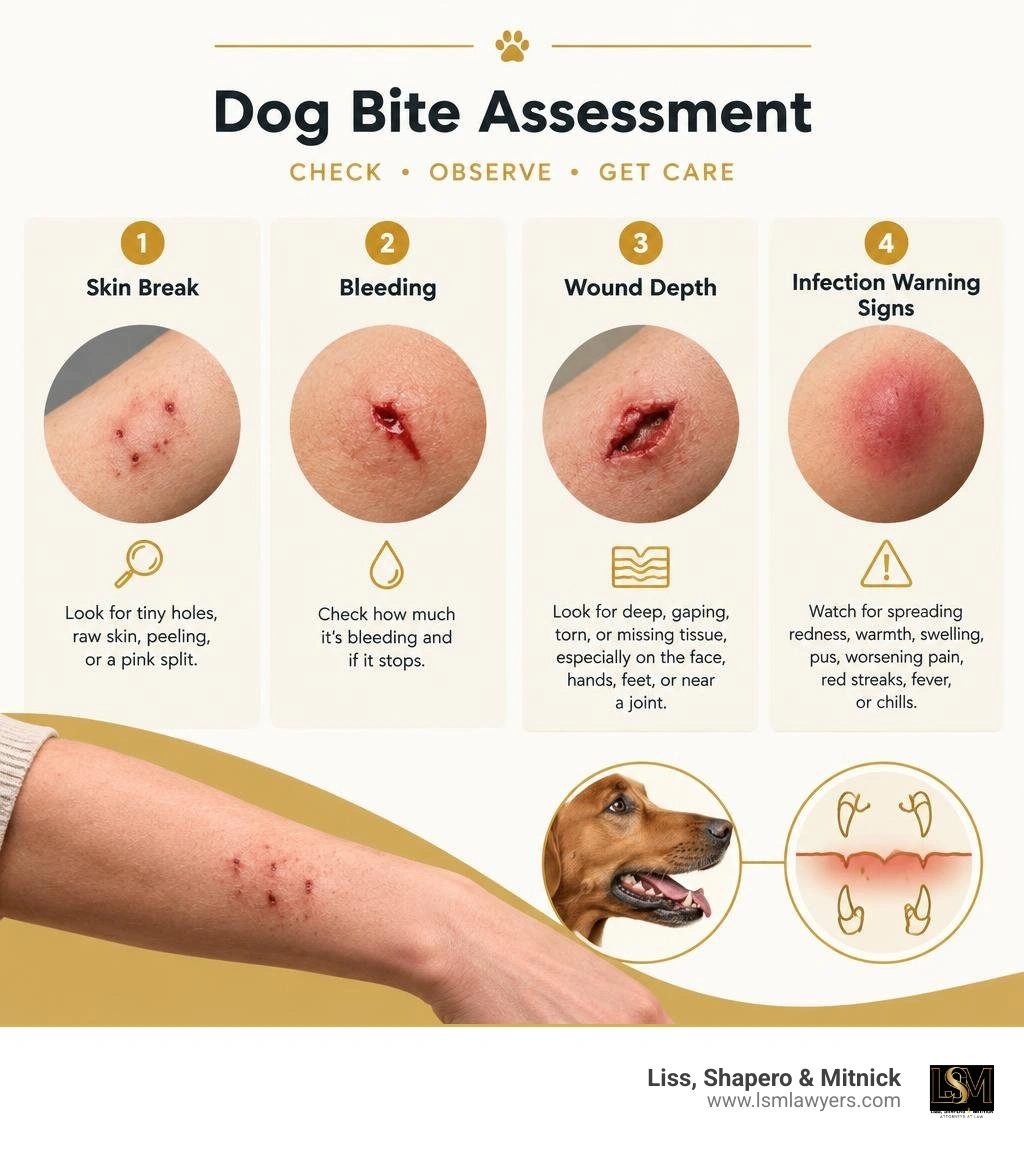 dog bite assessment: skin break, bleeding, wound depth, infection warning signs infographic dog bite assessment: skin break, bleeding, wound depth, infection warning signs infographic