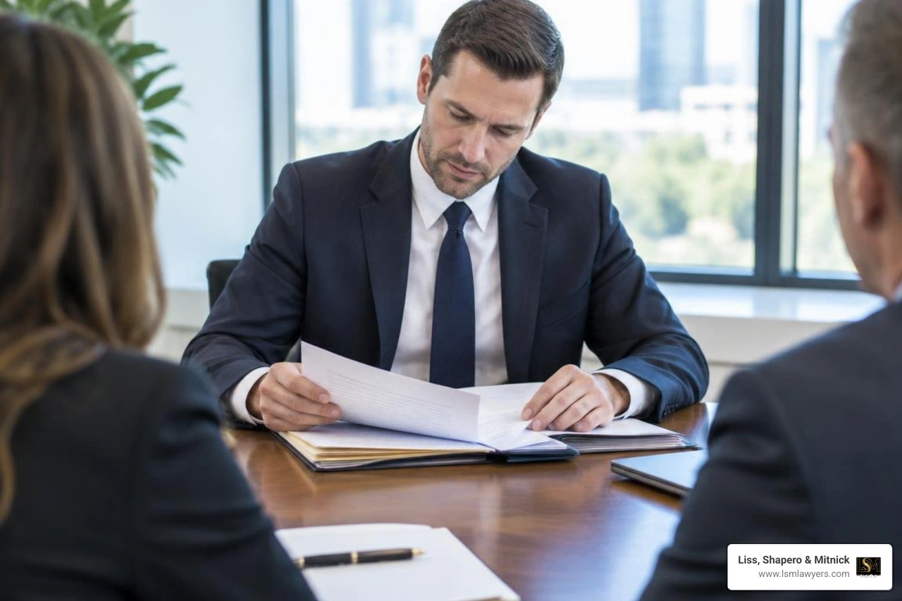 attorney reviewing evidence during settlement mediation negotiations attorney reviewing evidence during settlement mediation negotiations