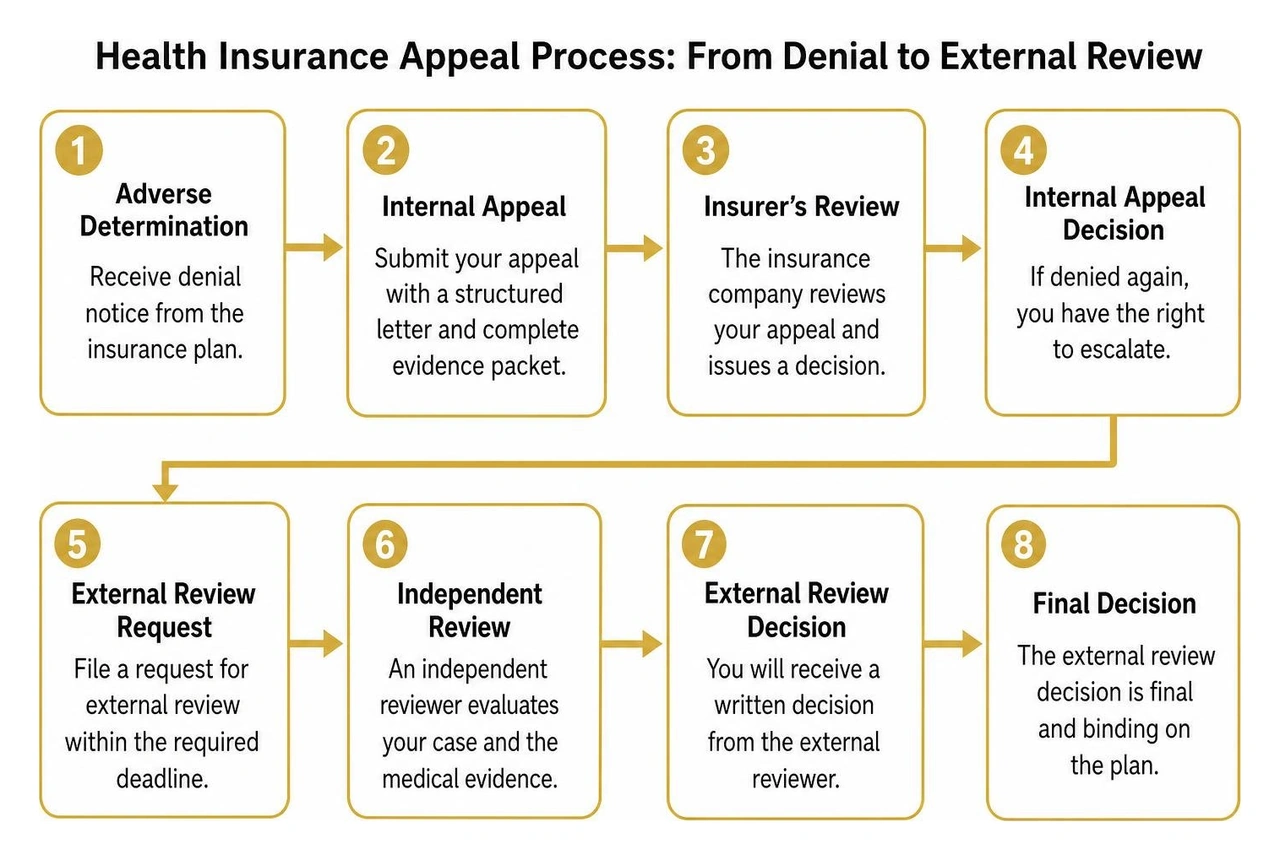 Step-by-step health insurance appeal process from denial to external review Step-by-step health insurance appeal process from denial to external review