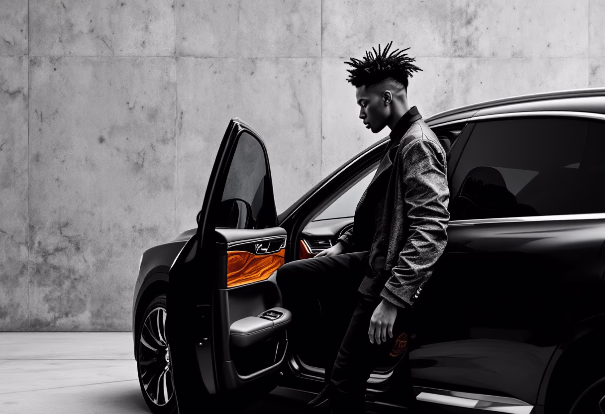 image of a person stepping into a luxury vehicle