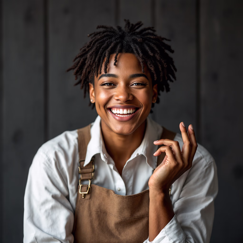 [headshot] image of a happy pet owner after training (for a pet store)