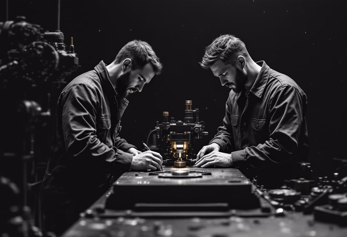 image of workers at machining station (for a manufacturing plant)