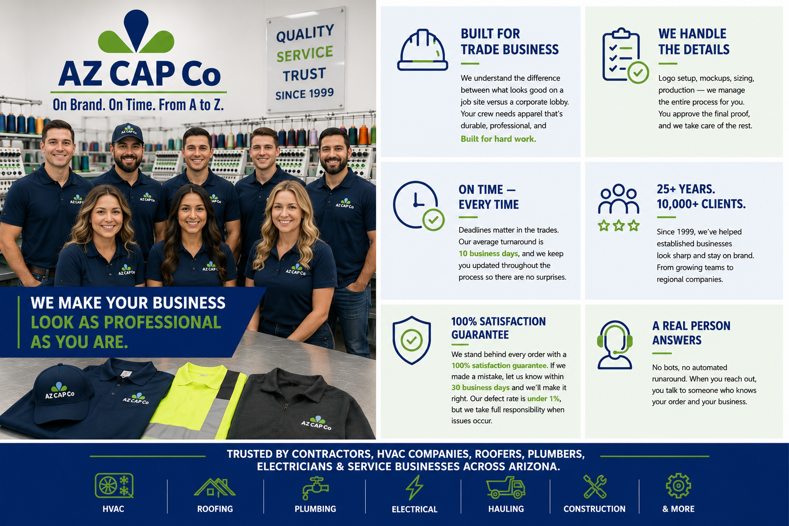 Why contractors choose AZ CAP Co — built for trade businesses, on time, satisfaction guaranteed
