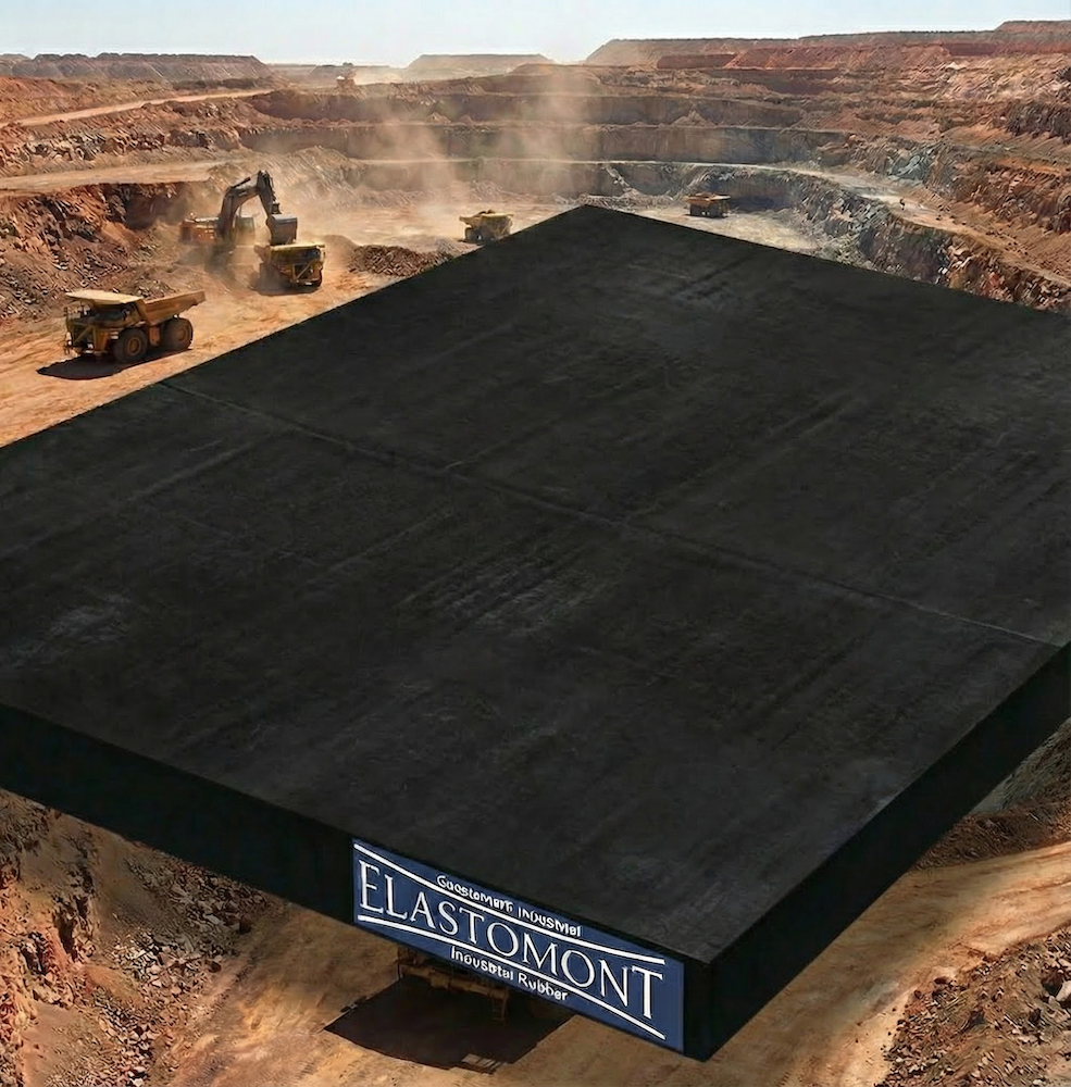 Panneau d'usure en caoutchouc industriel conçu pour absorber les impacts, réduire le bruit et protéger les équipements de transfert contre l'abrasion.