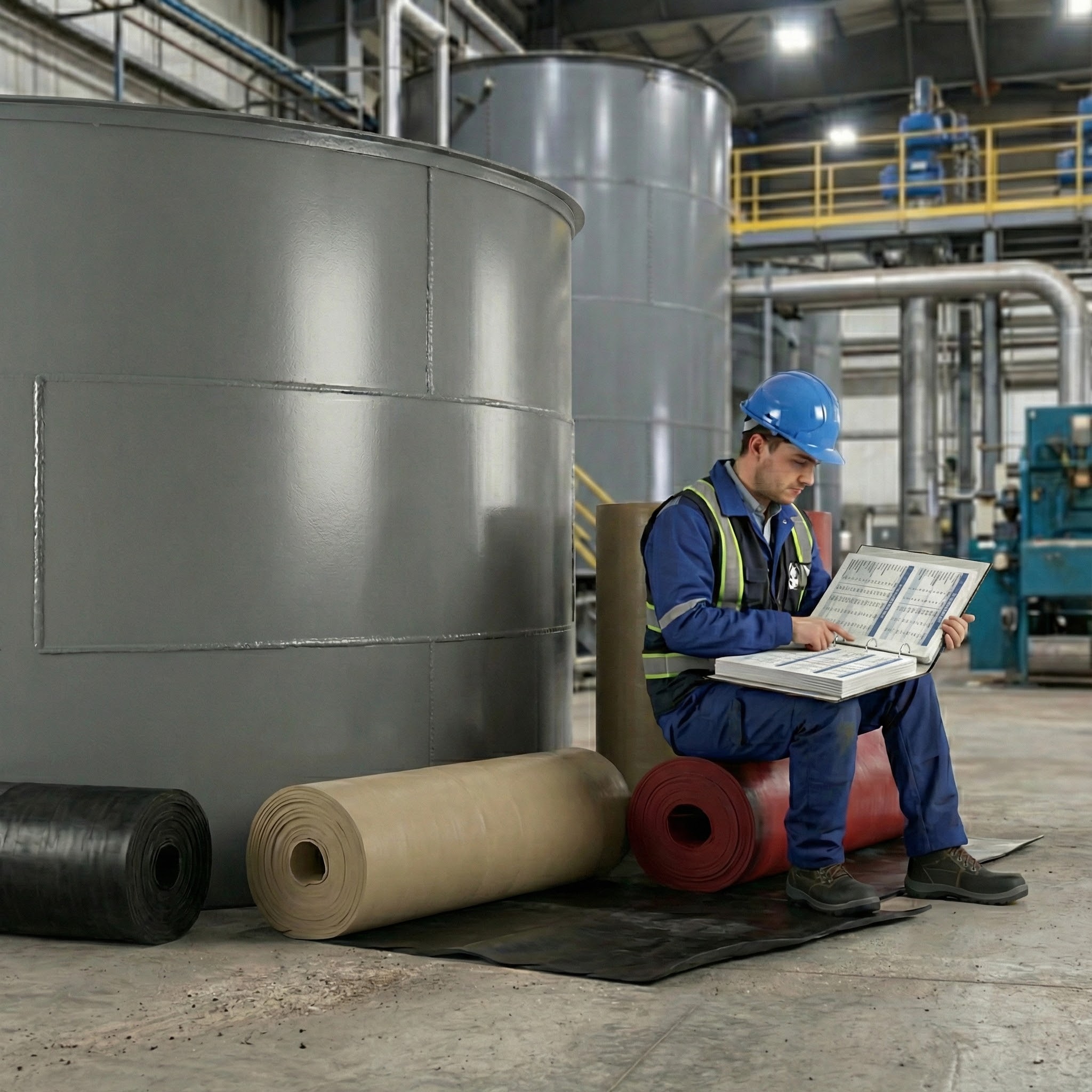 Un ingénieur consulte des fiches techniques de revêtement en caoutchouc chez Elastomont à Montréal.
