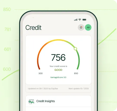 Esusu credit score dashboard displaying a good credit score of 756.