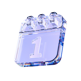A purple technological calendar icon displaying the number one