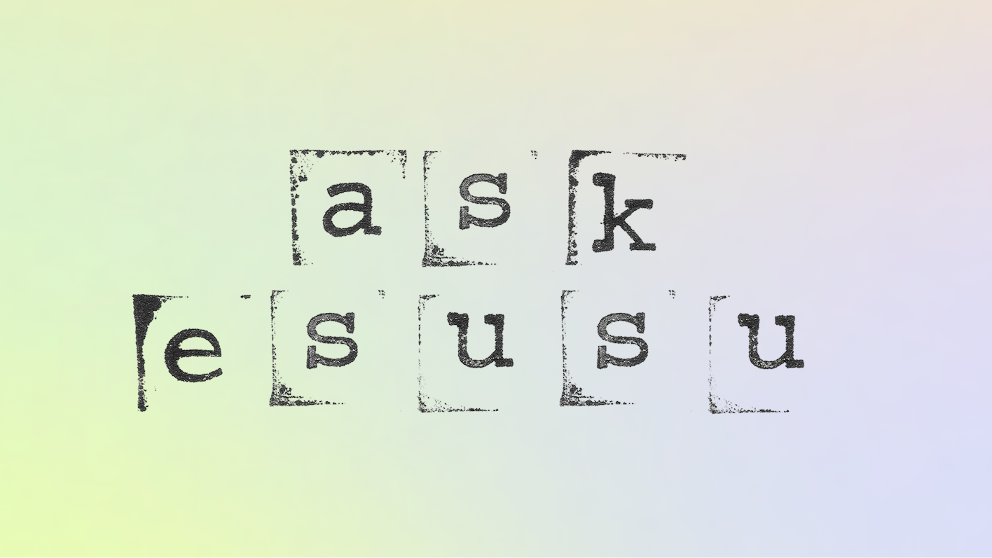 “Ask Esusu” text displayed in a typewriter-style design on a pastel gradient background.