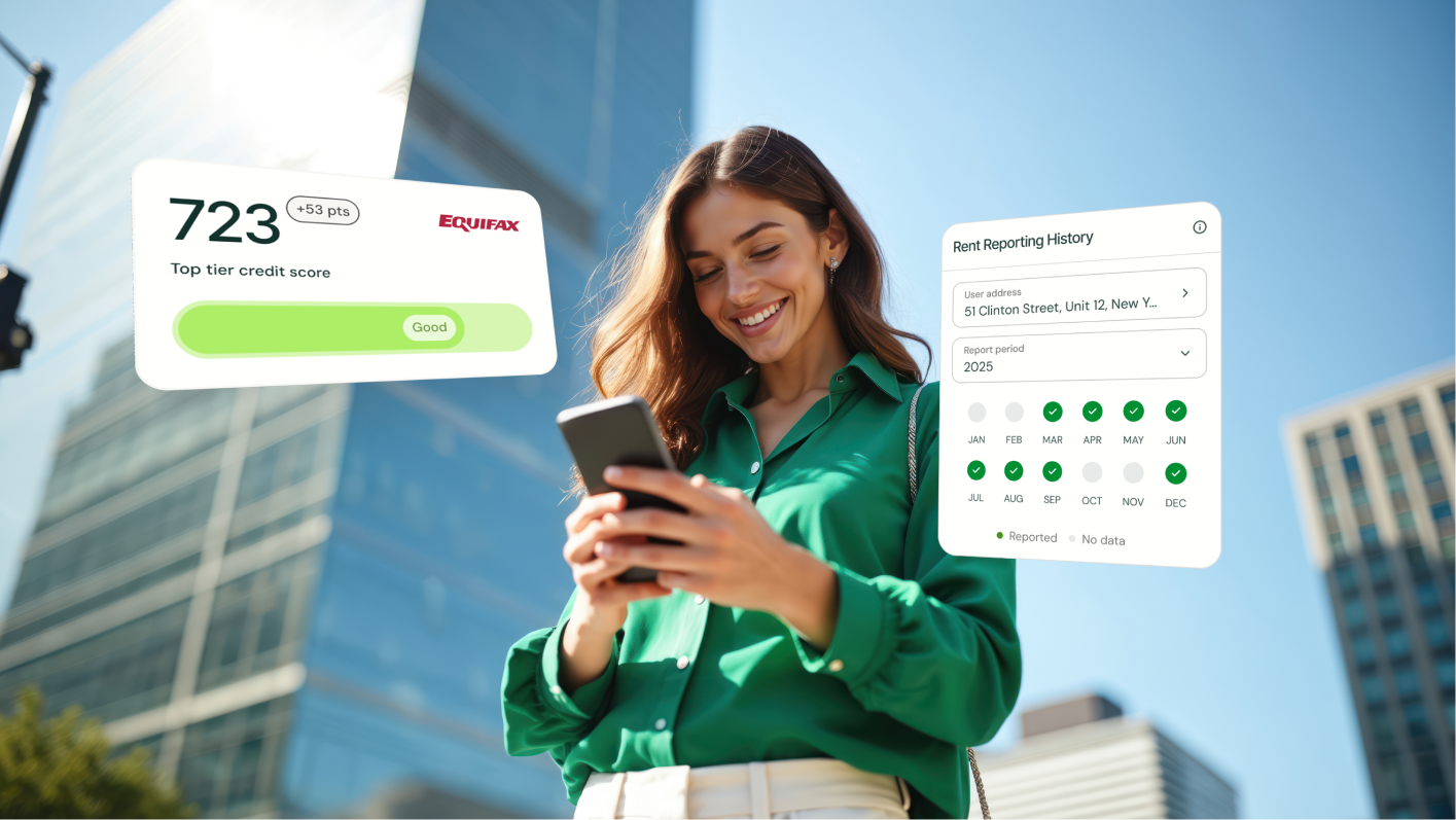 Renter reviewing rent payments and financial progress on a phone.