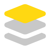Three layered stack icon with a yellow top layer and two dark gray layers beneath.