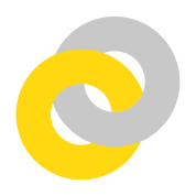 Interlocking yellow and dark gray rings forming a continuous loop symbol.