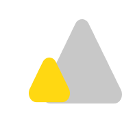 Two overlapping triangles, smaller yellow triangle in front of larger dark gray triangle.