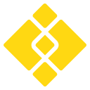 Yellow abstract geometric shape composed of diamond and square forms interconnected on a white background.