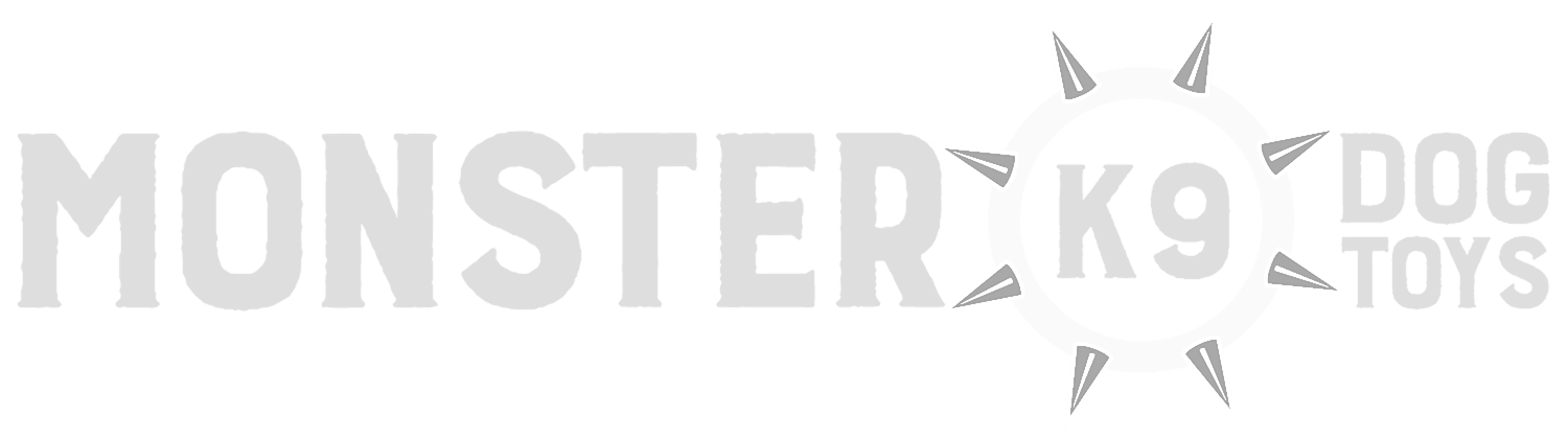 Logo with text MONSTER K9 DOG TOYS featuring K9 inside a spiked ring.